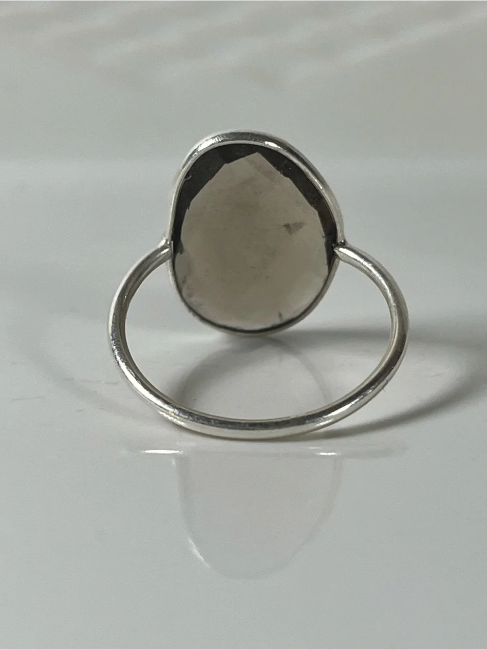 Solid Sterling Silver 925 Smokey Quartz Gemstone Flat Stacker Ring Size 8